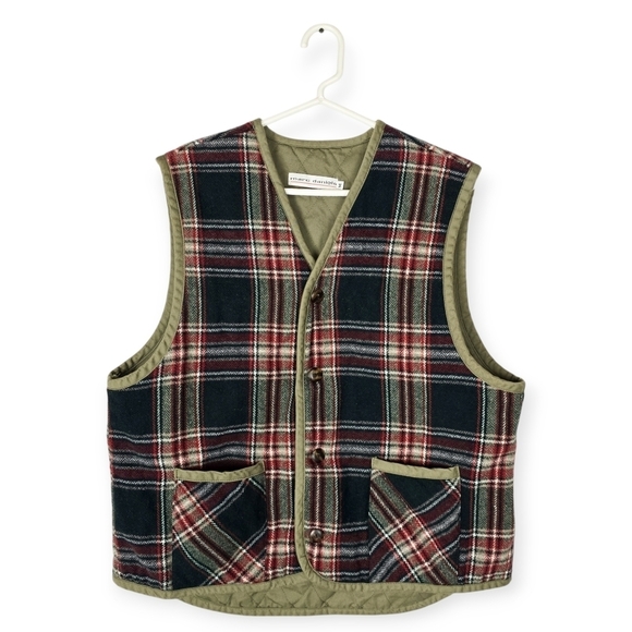 Vintage Marc Daniels Plaid Forest Green Red Flannel Quilted Fisherman Vest - Picture 1 of 6